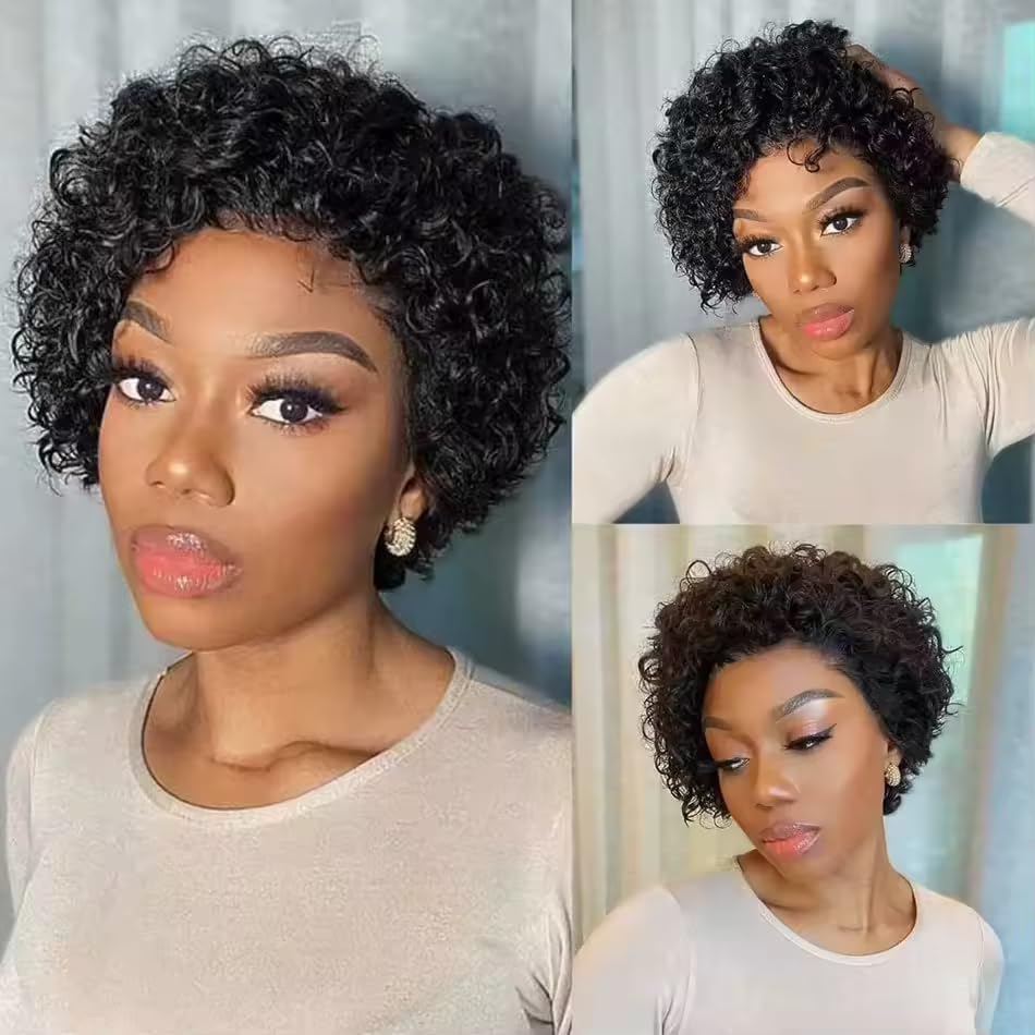 Amazon.com : IMANI Short Curly Pixie Cut Wig Human Hair 5X5  display picture 2