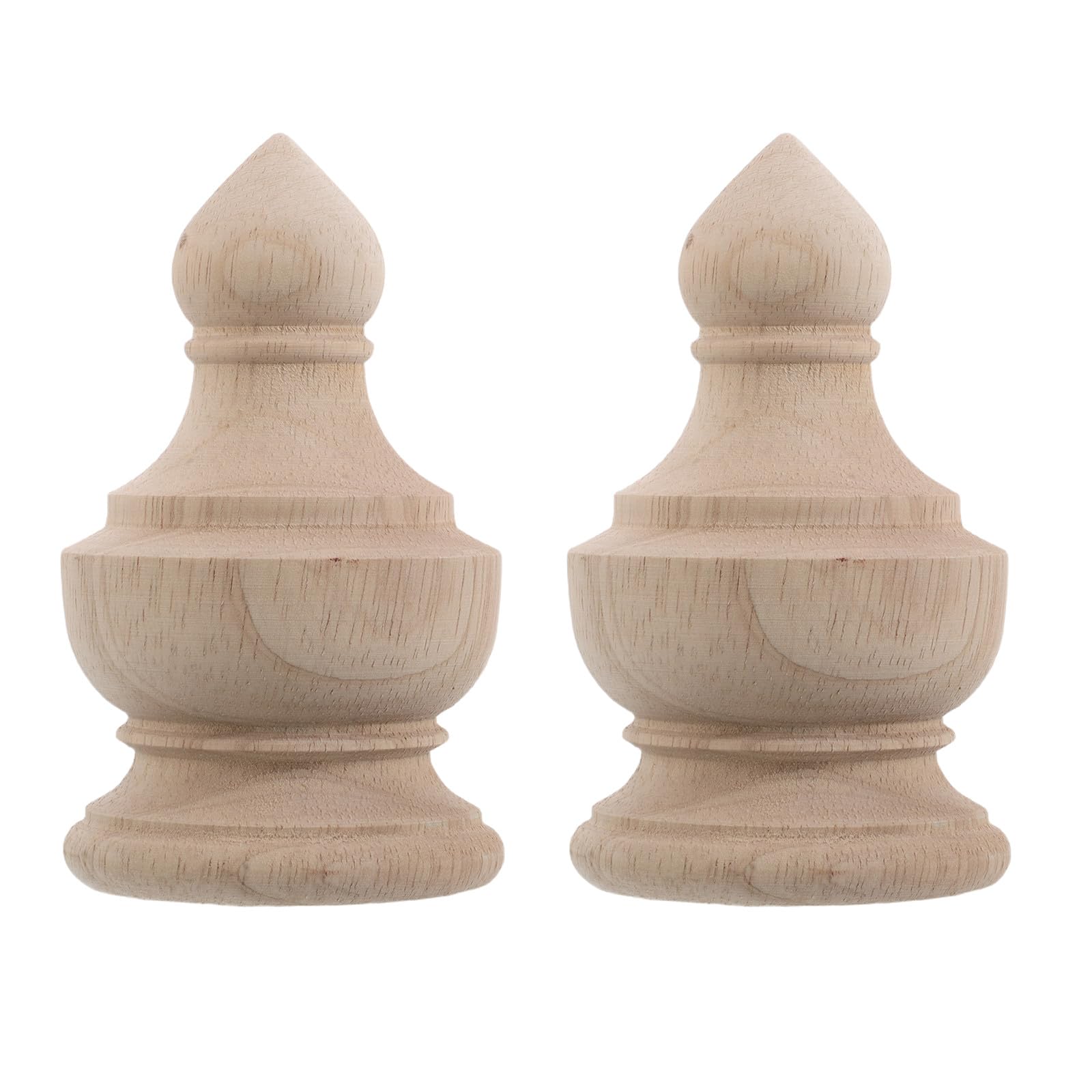 DIYEAH 2Pcs Unfinished Wooden Finials Carved Column Finial Fence Post Cap Indoor Staircase Wood Post Cap for Bed Railing Tops and Home Decor