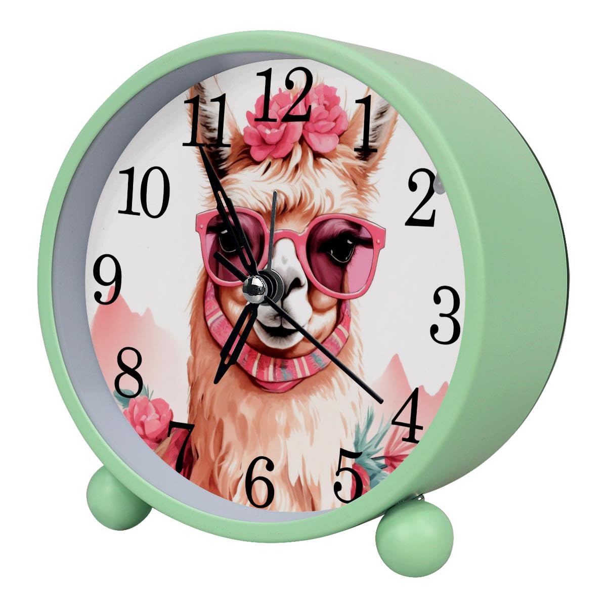 Alarm Clock Llama with Sunglasses, Silent Non-Ticking with Night Light