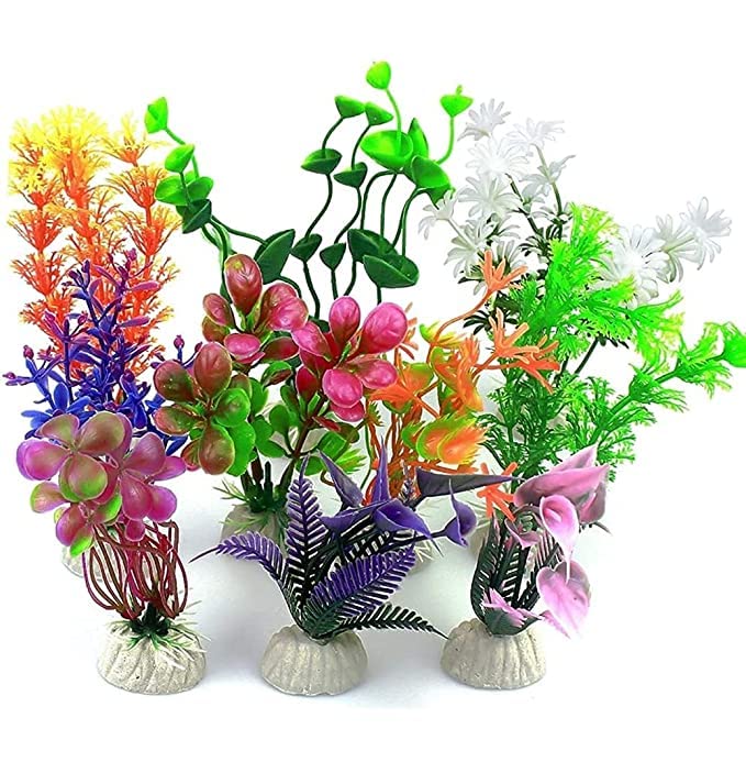 GenericGRV Artificial Aquarium Plants, 10pcs Set, 10cm, Plastic, Multicolour, Decorative Aquatic, Heavy and Stable, For Freshwater & Saltwater Fish Tank Decorations