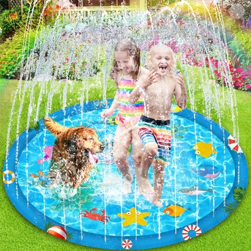 MULEVIP Splash Pad, 170cm Aspersor para Niños, Patrón De Animales Marinos Juegos Exterior Niños, PVC Juegos Piscina Aspersor para Niños Apto para Niños Y Mascotas De 3 A 6 Años
