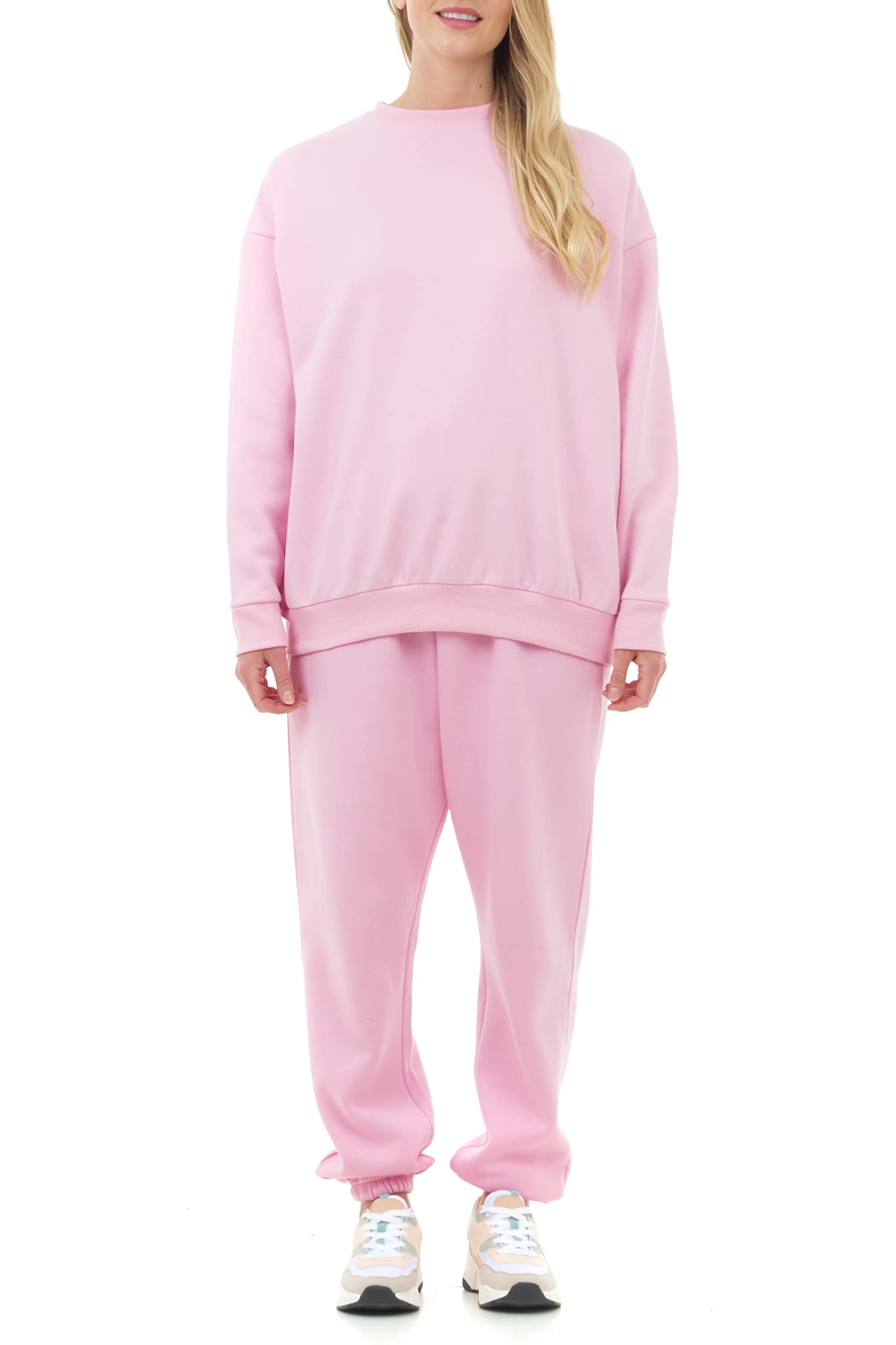 M17 Women's Pink Recycled Oversized Sweatshirt Soft Cosy Casual Long Sleeve Top Pullover Jumper Crewneck Sweater (M, )
