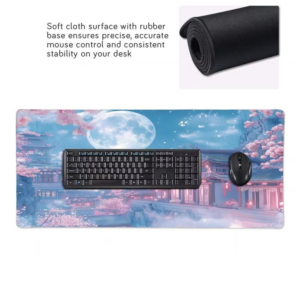 Tappetino Mouse XXL 1000x500mm Paesaggio Grande Mouse Pad, Tappetino Scrivania con Bordi Cuciti, Grande Mousepad Gaming con Base Antiscivolo per Giocatori, Ufficio e Casa (Luna Piena) -MP1568
