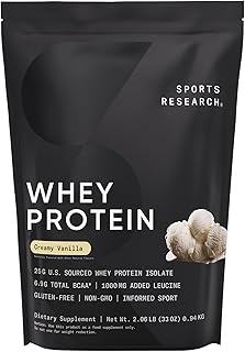 Sports Research Whey Protein Isolate: Creamy Vanilla, 25g Protein, 2.1lb