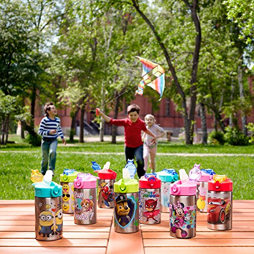 Image of Zak Designs Stainless Steel One Hand Operation Lid and Built-in Carrying Loop Water Bottle with Straw Spout is Perfect for Kids (15.5 oz, BPA Free), 1 Count (Pack of 1), Marvel Comics Spider-Man