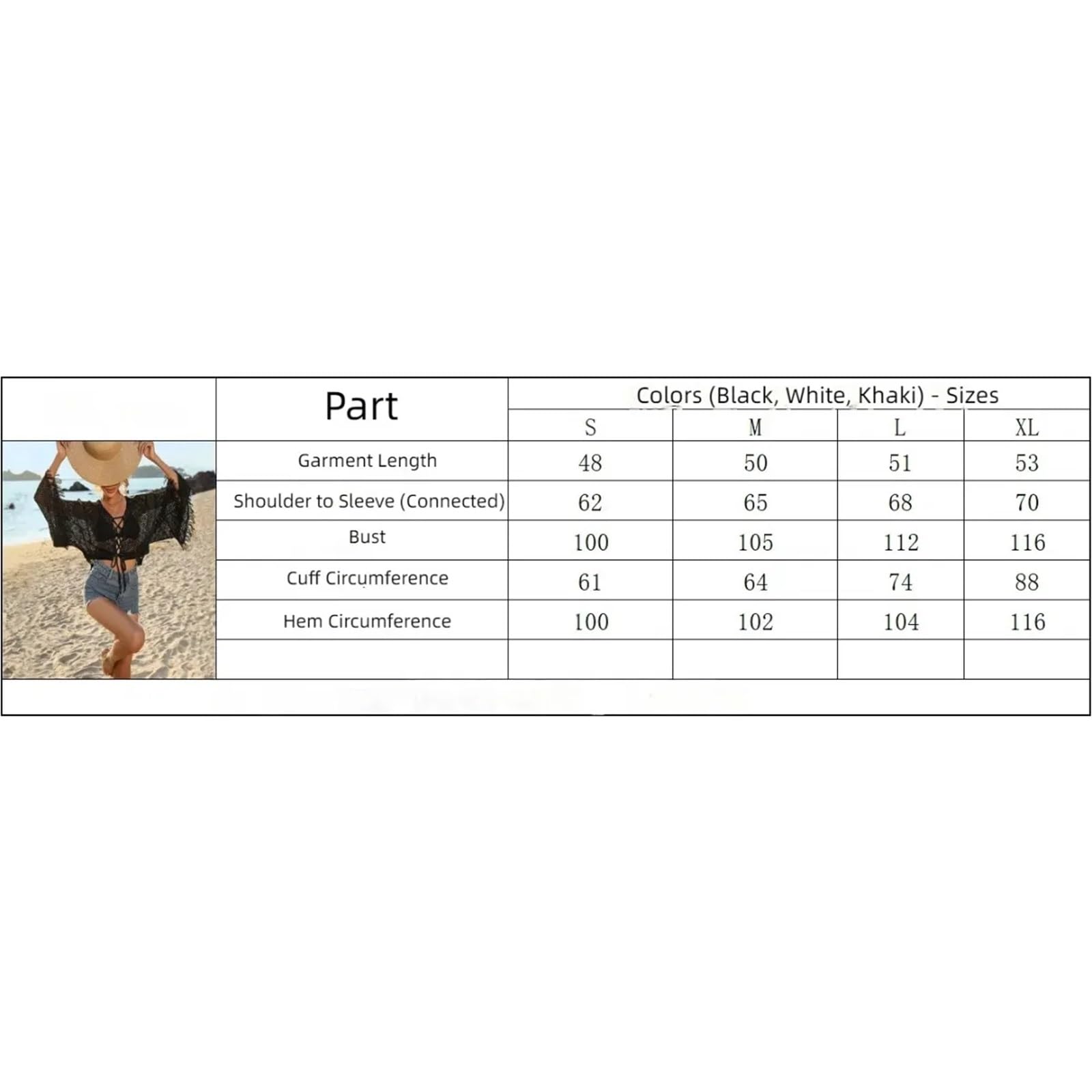 Copricostume Mare Copricostume da Spiaggia da Donna in Maglia all'Uncinetto con Conchiglie, con Nappa e Allacciatura sul Davanti, Maniche Lunghe Svasate, Bikini con Protezione Solare(Black,S)