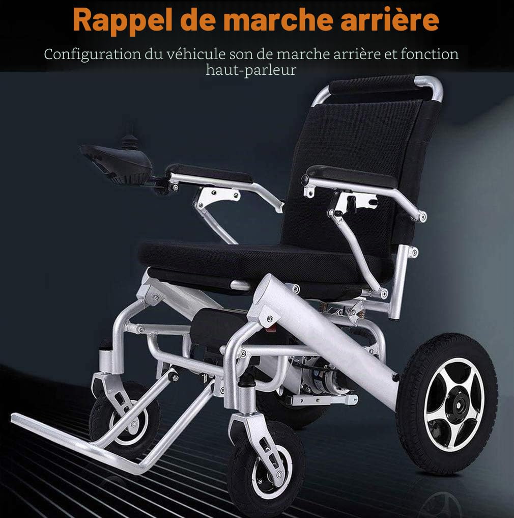 GGD – Fauteuil roulant électrique portable, pliable, léger, compact et puissant avec double moteur, aide à la mobilité, pèse seulement 26 kg, supporte 130 kg, argenté