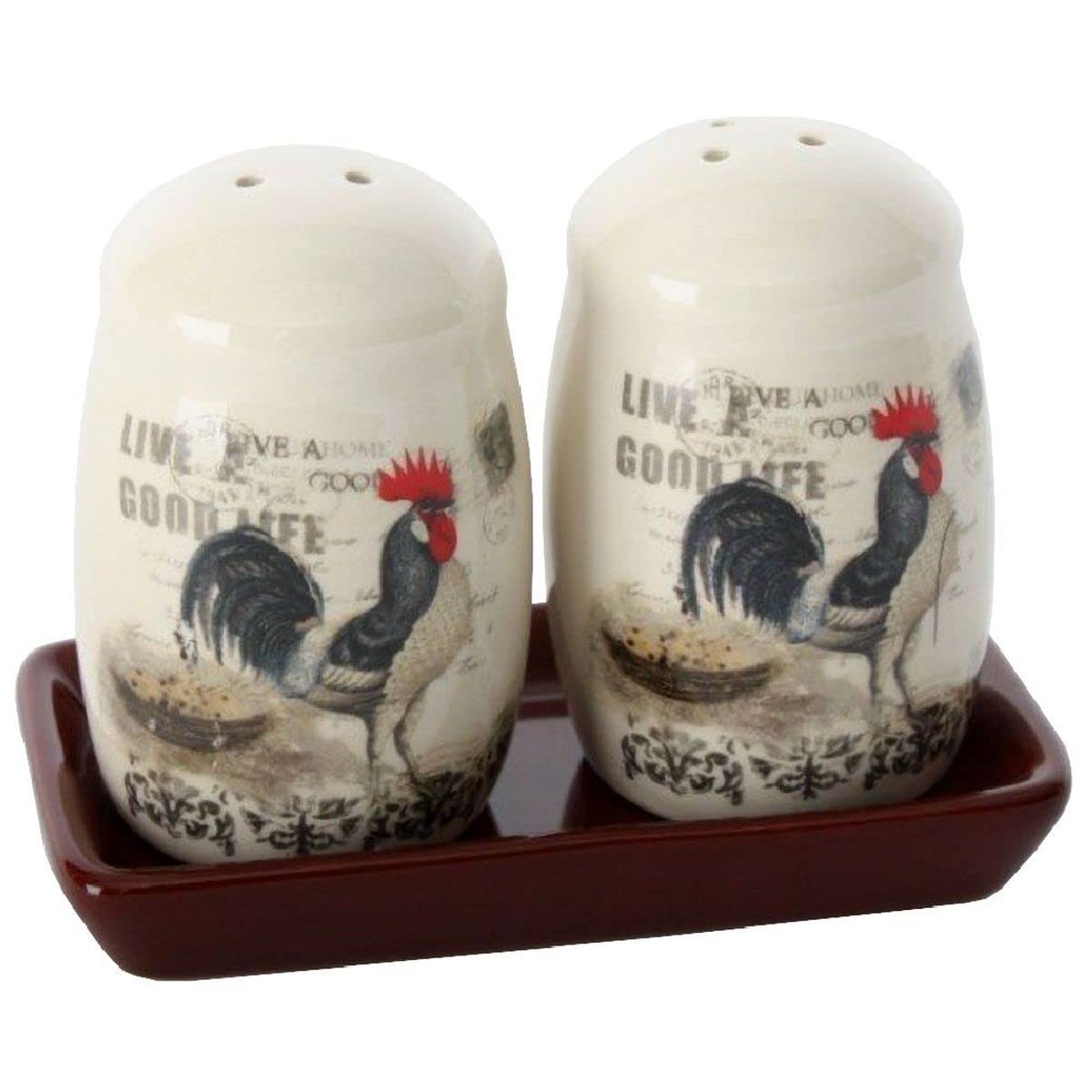 Salière et poivrière coq céramique aux finitions artisanales style campagne chic