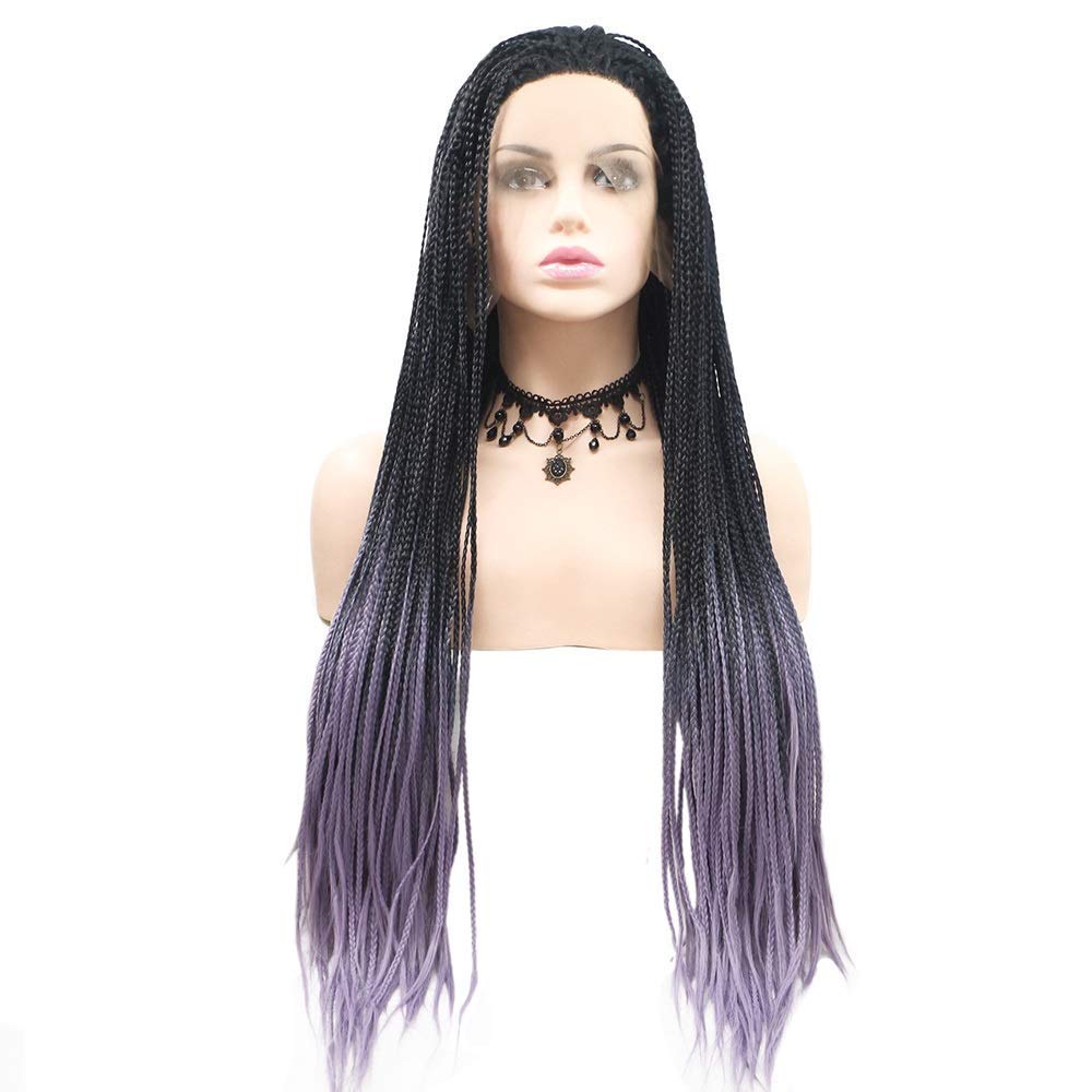 Qingbaotong Wigs European and Movie Stars with The Same Paragraph Before The Lace Chemical Fiber Three Strands of Hair Sets Realistic Wig T Color Purple