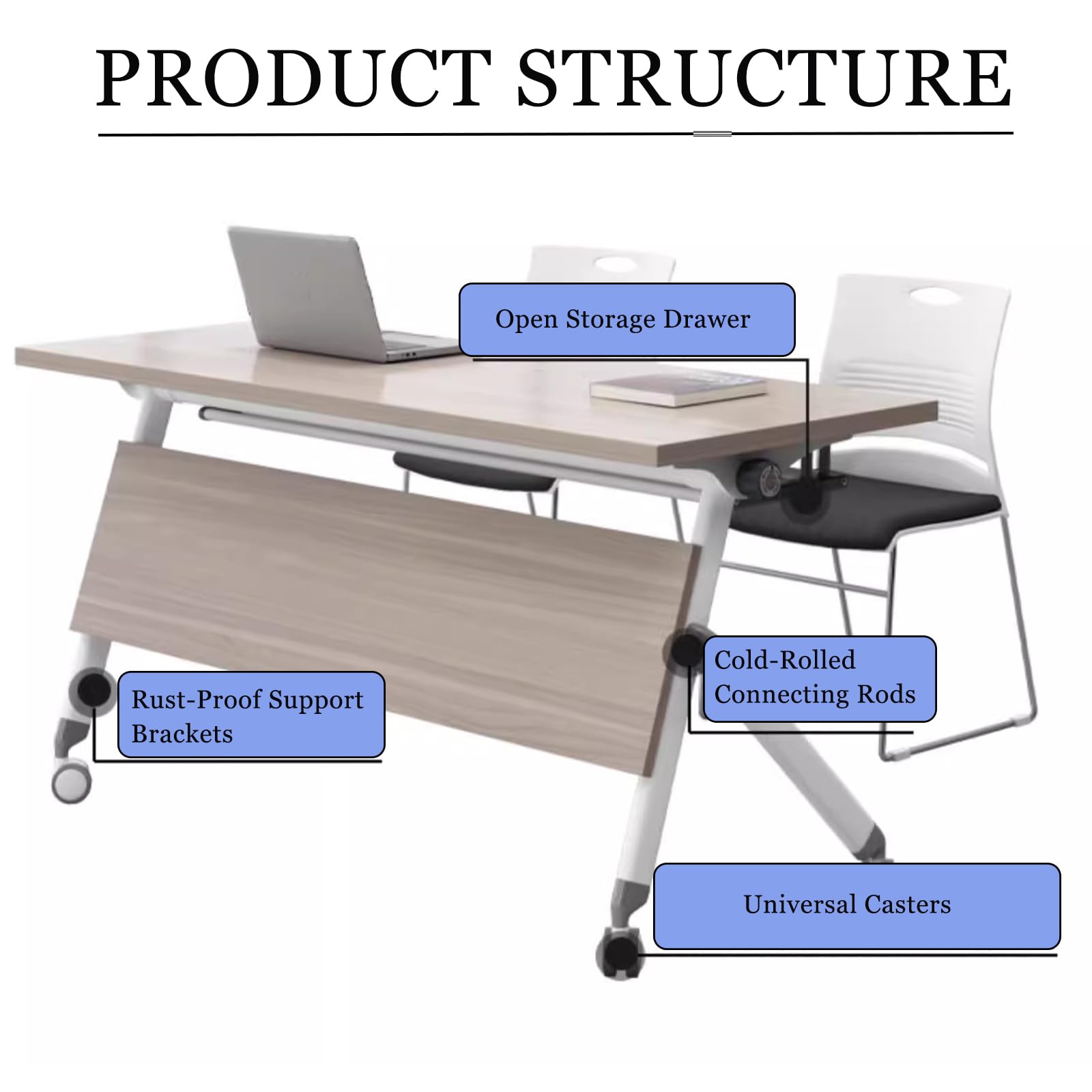 Lot de 2 tables de conférence pliantes avec roulettes, design modulaire pour bureau et salle de réunion, portable et peu encombrante, fourrure