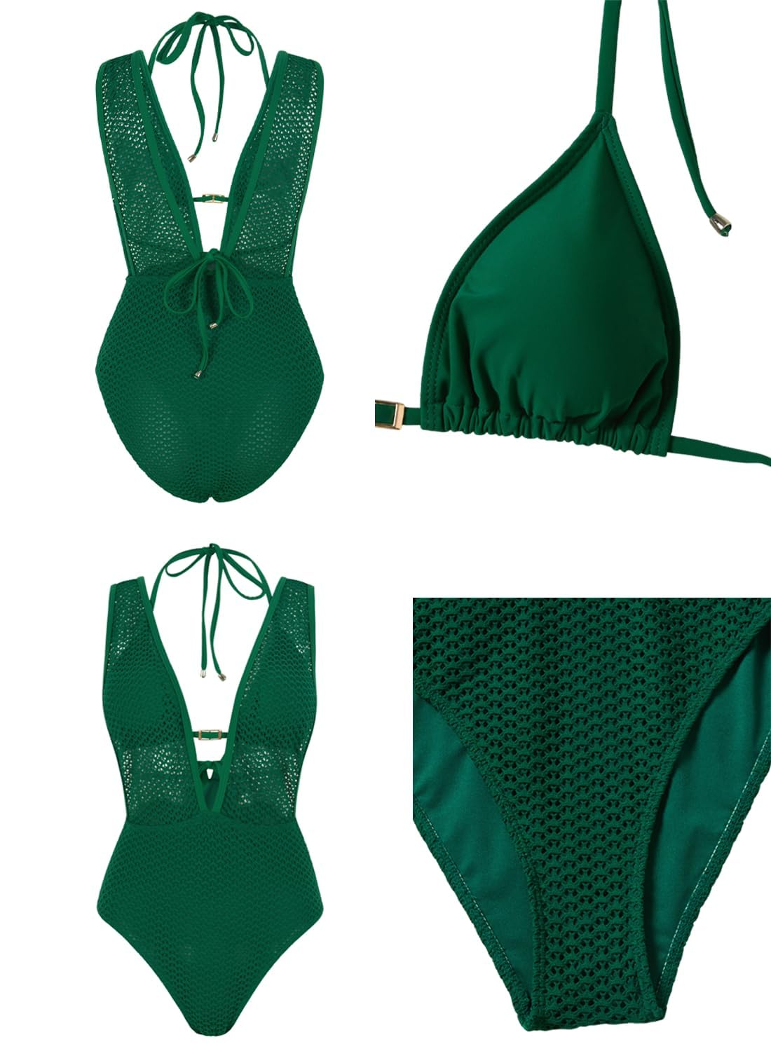 ABYOVRT Damski zestaw bikini, seksowny, siateczkowy, dekolt w serek, dwuczęściowy kostium kąpielowy, wysoki stan, wyszczuplający brzuch, moda kąpielowa ze wiązaniem na plecach, elegancka moda plażowa