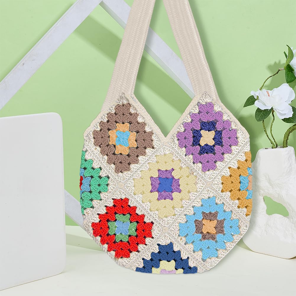 ORIGACH Set di borse all'uncinetto per principianti, Granny Square, set all'uncinetto per adulti, con passo per passo le istruzioni video (lingua italiana non garantita), beige