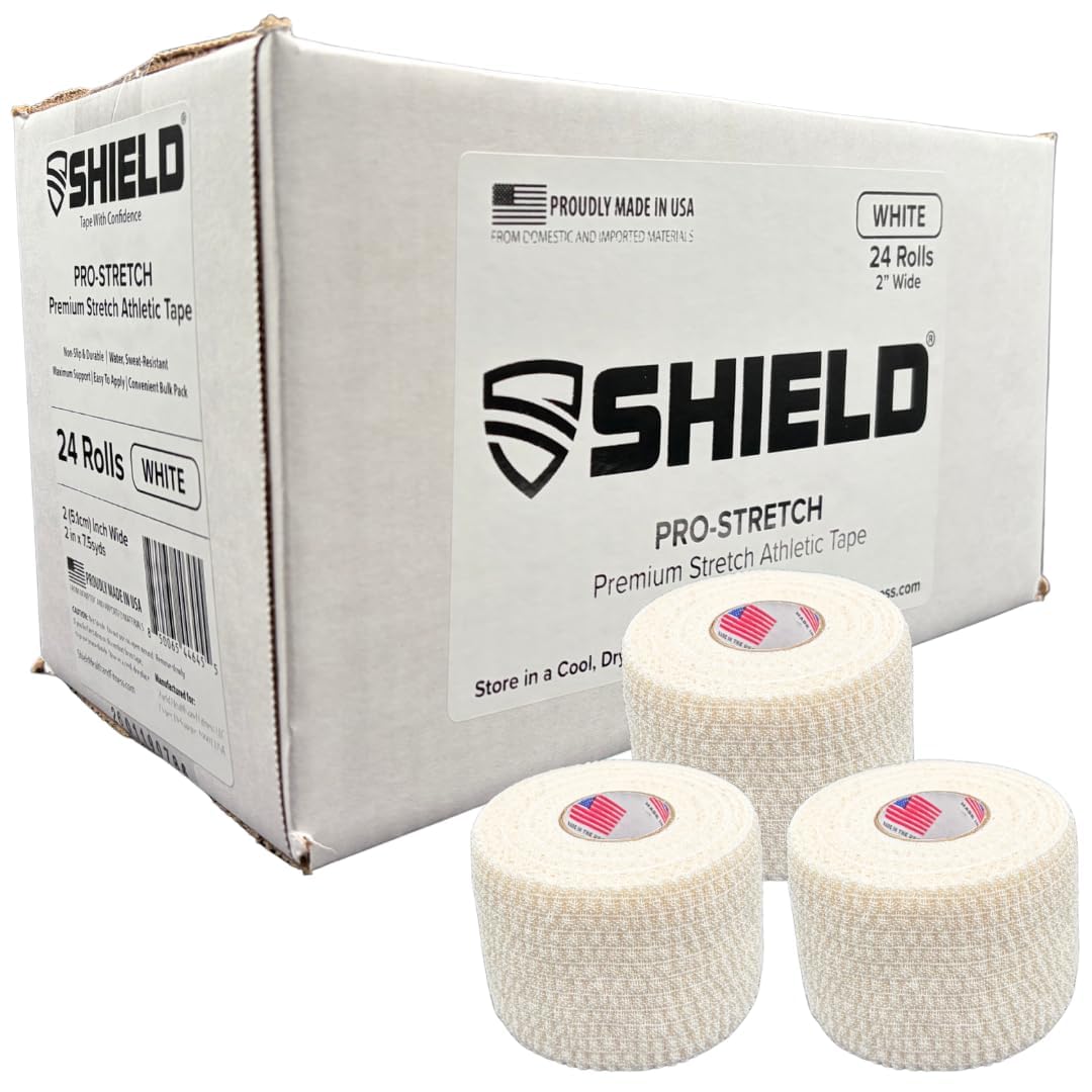 Shield PRO-Stretch Premium Elastic Athletic Tape - 2 Inch 24 Roll Case - Elastic Sports Tape for Training