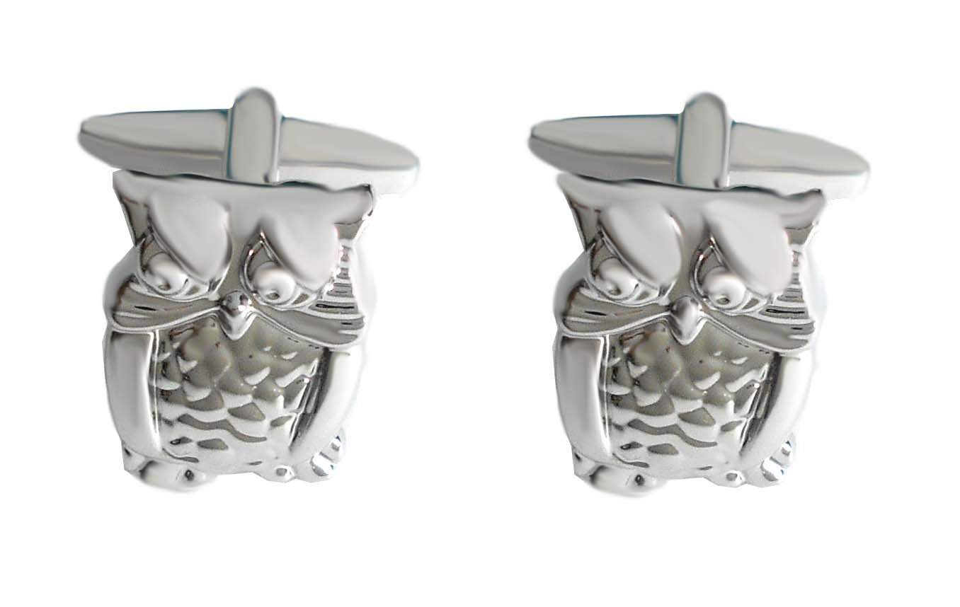 Eulen Set Manschettenknöpfe und kurze Krawattennadel 5,3 cm lang silbern glänzend + Geschenkboxen