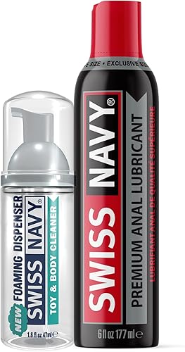 SWISS NAVY Limpiador espumoso para juguetes y cuerpos de 1.6 onzas y lubricante personal y anal a base de silicona de primera calidad, 6 onzas