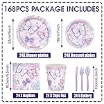 168pcs Butterfly Party Decorations Purple Butterfly Plates and Napkins Tableware Set Disposable Paper Cups Flower and Butterfly Birthday Party Supplies for Kids Birthday Decor Serves 24 Guest - Image 2