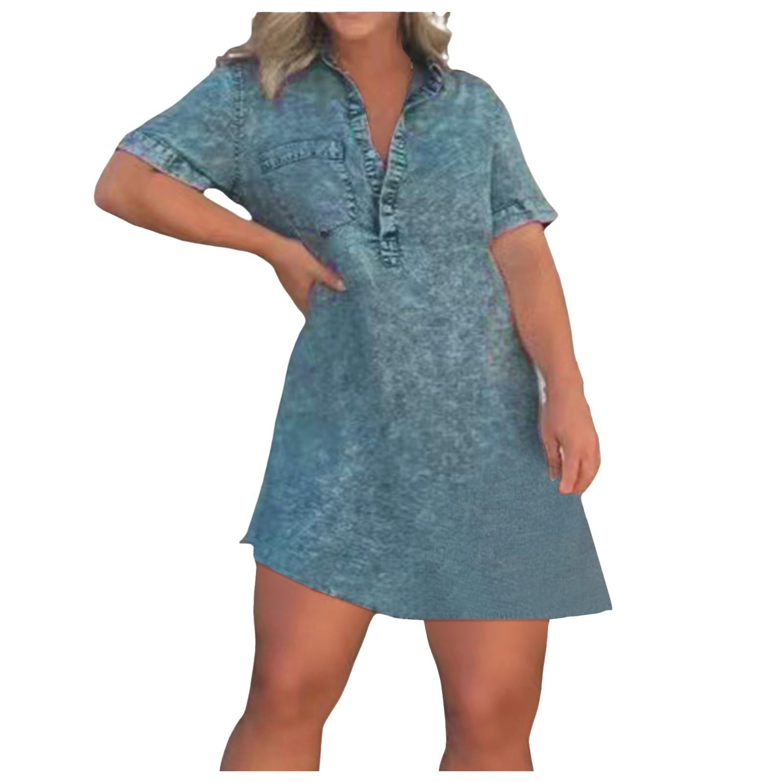 Generisch Robe décontractée à manches courtes avec col roulé et poche pour femme