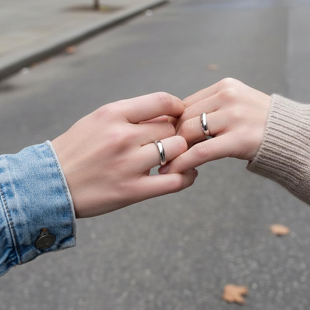Coppia Fedine Fidanzamento Personalizzabili in Argento 925 con Incisione, 2 Anelli Fidanzamento Lui e Lei, Fedina Personalizzata Uomo Donna,Idea Regalo San Valentino Compleanno