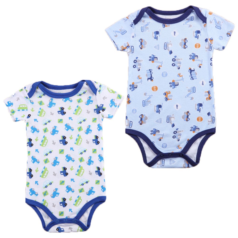 Monvecle Unisex Baby to Toddler 2 Pack Cotton Jumpsuit Short Sleeved Onesie Playsuit Car 6-9M