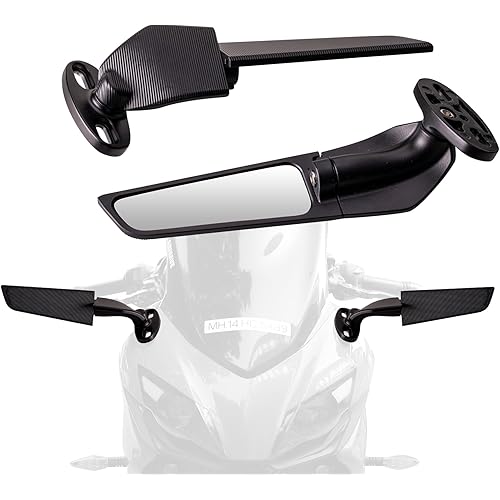 Racing Motorcycle Rear View Mirrors, 360° Rotating Stealth Mirrors Compatible with Honda CBR300R CBR500R CBR600RR CBR1000RR, Kawasaki Ninja 300 400 650, Suzuki GSXR 600 750, Yamaha, Ducati