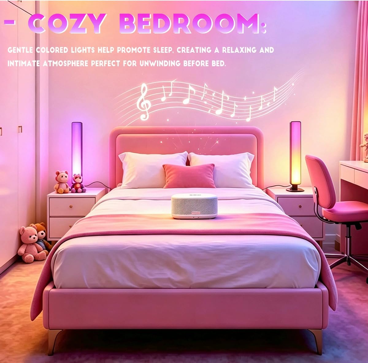Lot de 2 barres lumineuses RVB avec contrôle du son, synchronisation de la musique, lumière d'ambiance LED avec 16 millions de couleurs, modes dynamiques et contrôle par application, lumières de jeu