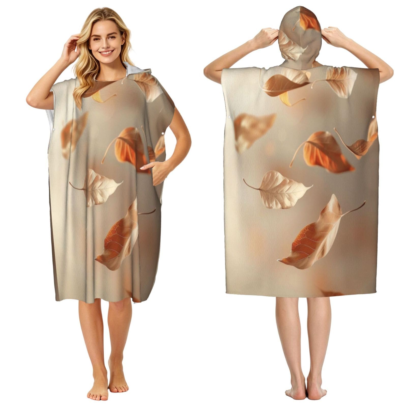 KLGRTJHK Fallen Leaves Adult Hooded Beach Poncho Towel 43"X35"