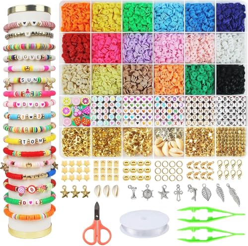Opiniones y reviews de Fabricación de abalorios y bisutería los más recomendados. 48 VASA NAMA 5100 Kit para Hacer Pulseras de Cuentas de Arcilla, Kit de Fabricación de Pulseras, Cuentas para Pulseras con Cuentas de LetrasCuentas Doradas y Dijes Colgantes