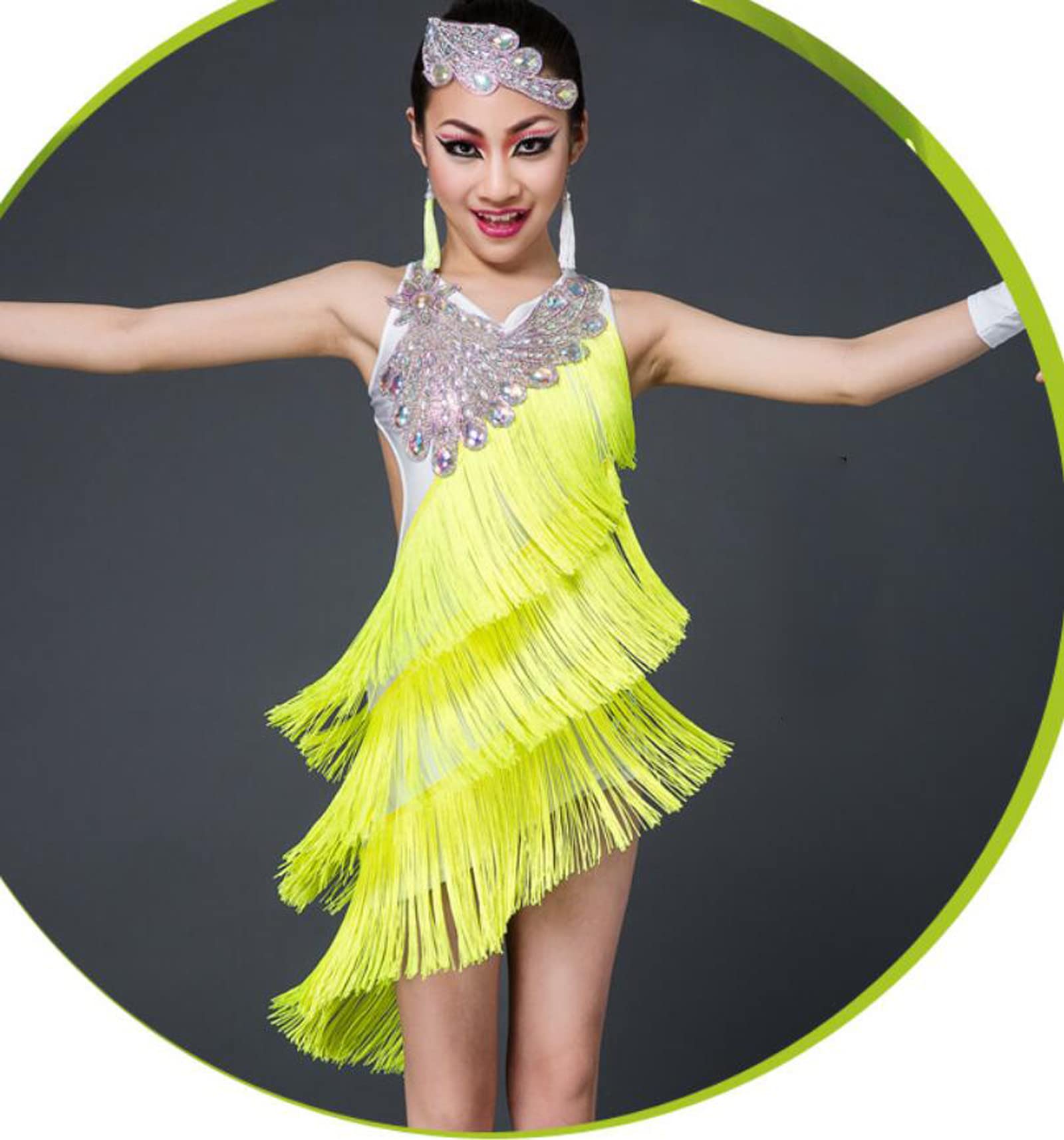 Dziewczyna taniec latynoamerykański sukienka cekiny pomponem samba konkurs sala balowa tango salsa odzież do tańca praktyka odzież konkursowa,Green,150