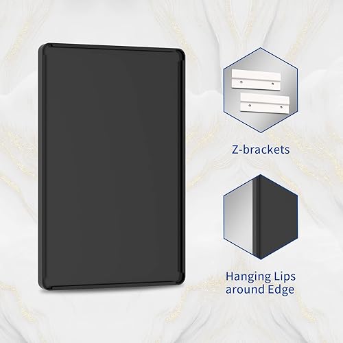 Miniatura 7 de WEER Espejo de baño negro para pared de 28 x 36 pulgadas, espejo rectangular con marco de metal negro, espejo de baño de granja con vidrio templado,