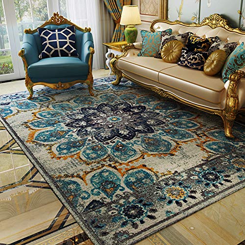 Fancytan Tapis Oriental Vintage à Fleurs, Tapis de Salon Doux, Bleu Motif Bordure Decorative pour Chambre à Coucher, 140 x 200cm
