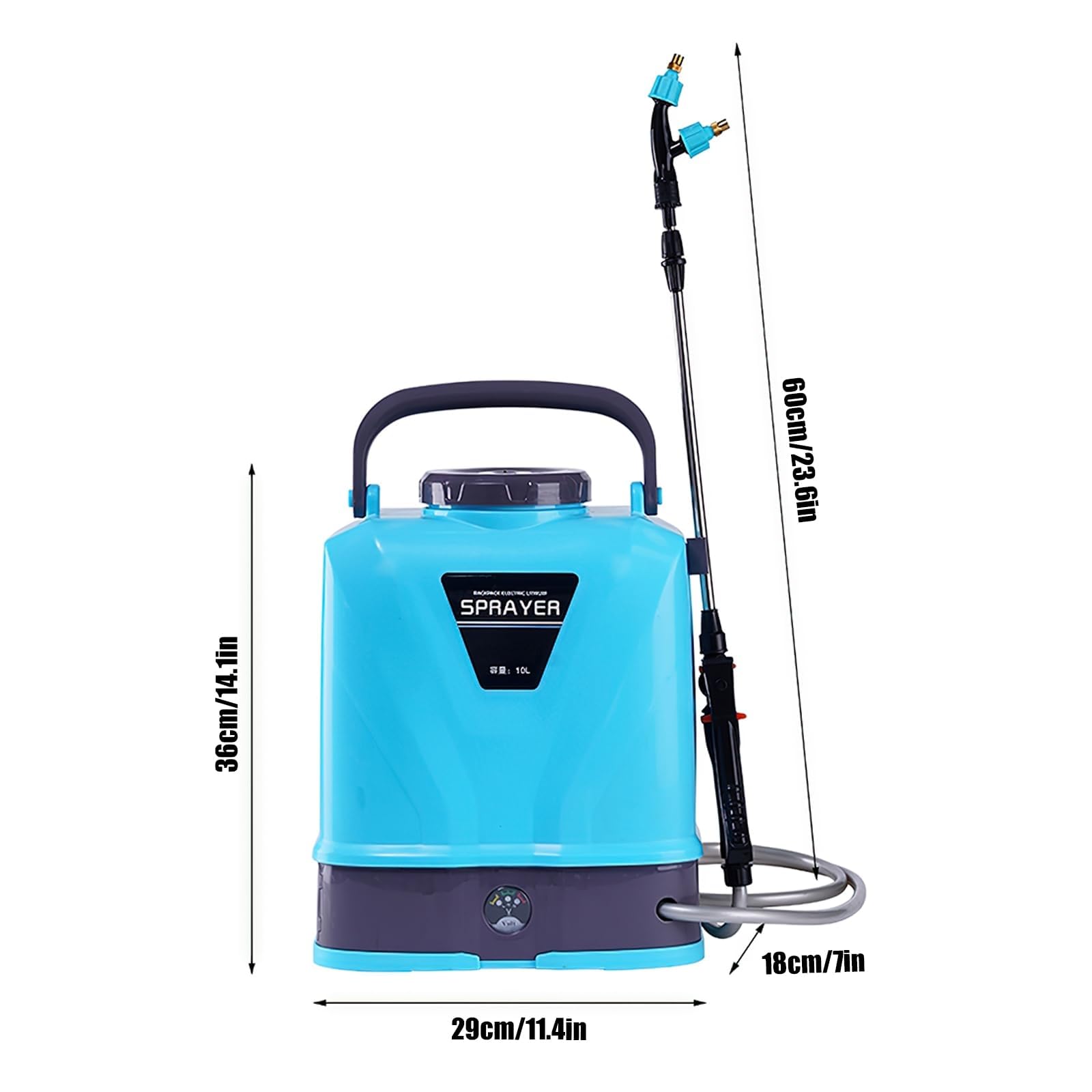 Spruzzatore a pressione da 10 litri, spruzzatore a batteria con 5 ugelli per nebbia, manico USB ricaricabile e lancia retrattile, spruzzatore a pressione per prato e giardino (batteria*1)