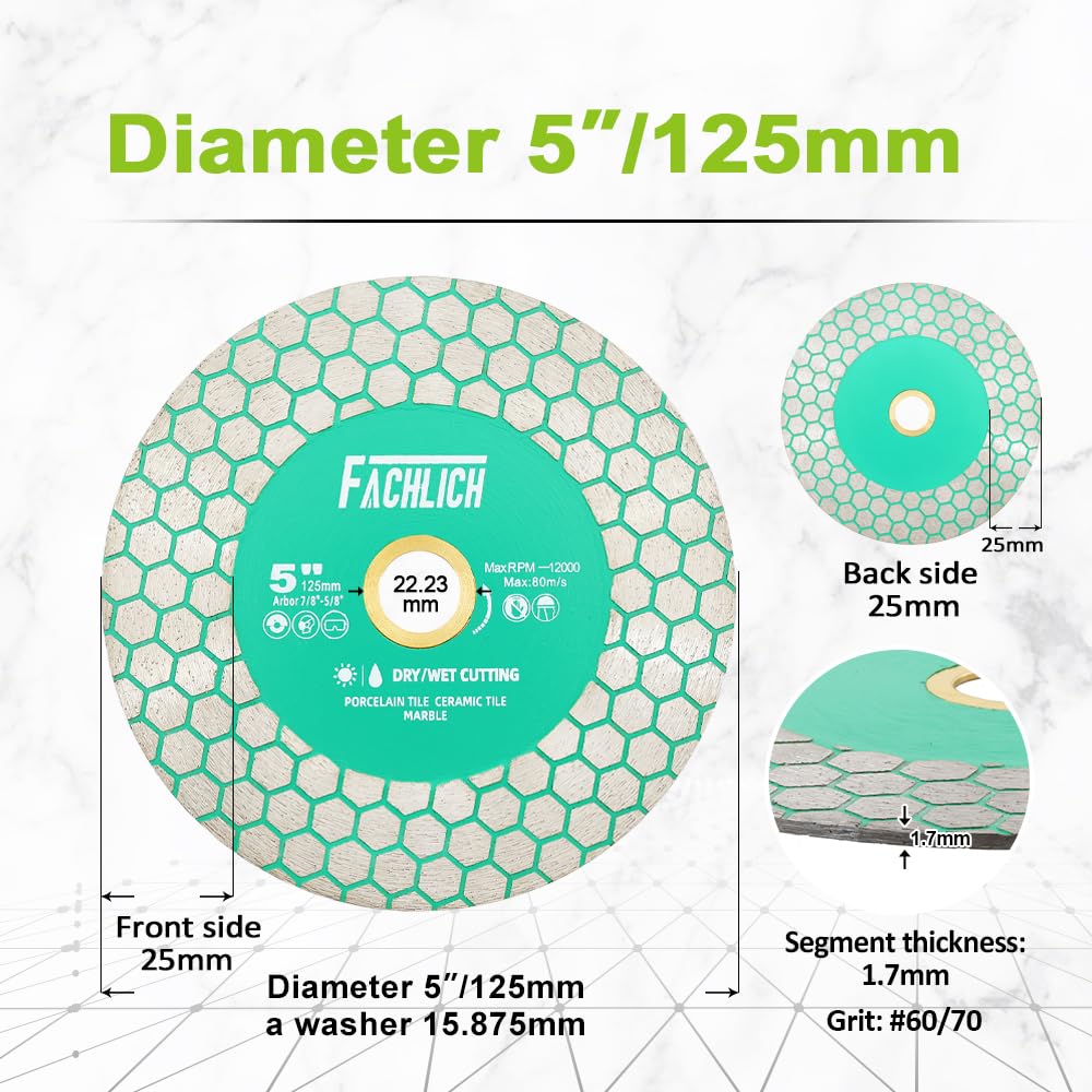 125mm Disque Diamant Carrelage - 5inch Double Face Coupe Meulage Lame Scie Diamant pour Porcelaine Céramique Marbre Granit Conception Hexagonale pour Meuleuse d'angle
