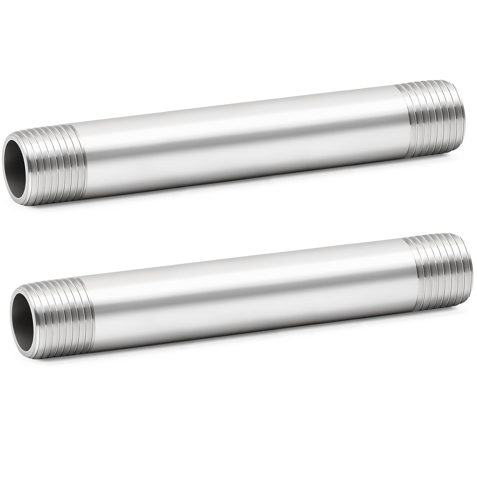 ChillWaves 304 Stainless Steel Pipe Fitting, Nipple Cast Pipe 1/4" NPT Male x 1/4" NPT Male Thread 6" Length(150MM)(2-PACK)