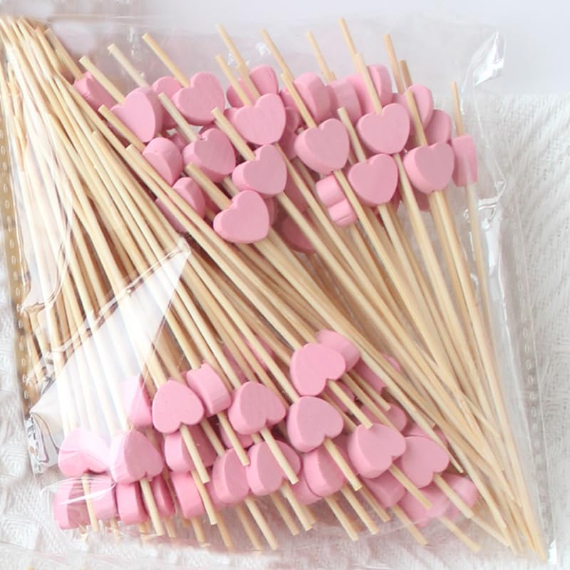 100pcs Pink Heart Cocktail Picks,Valentines Cocktail Picks