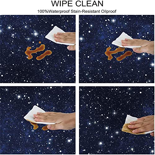 Esfvrg Night Tablecloth, Composition With Dots Night Sky Theme Abstract Style Arrangement Cosmos Concept, Elastic Edge, Suitable For Catering And Kitchen, Fit For 55"X55" Square Table Dark Blue #TOP2