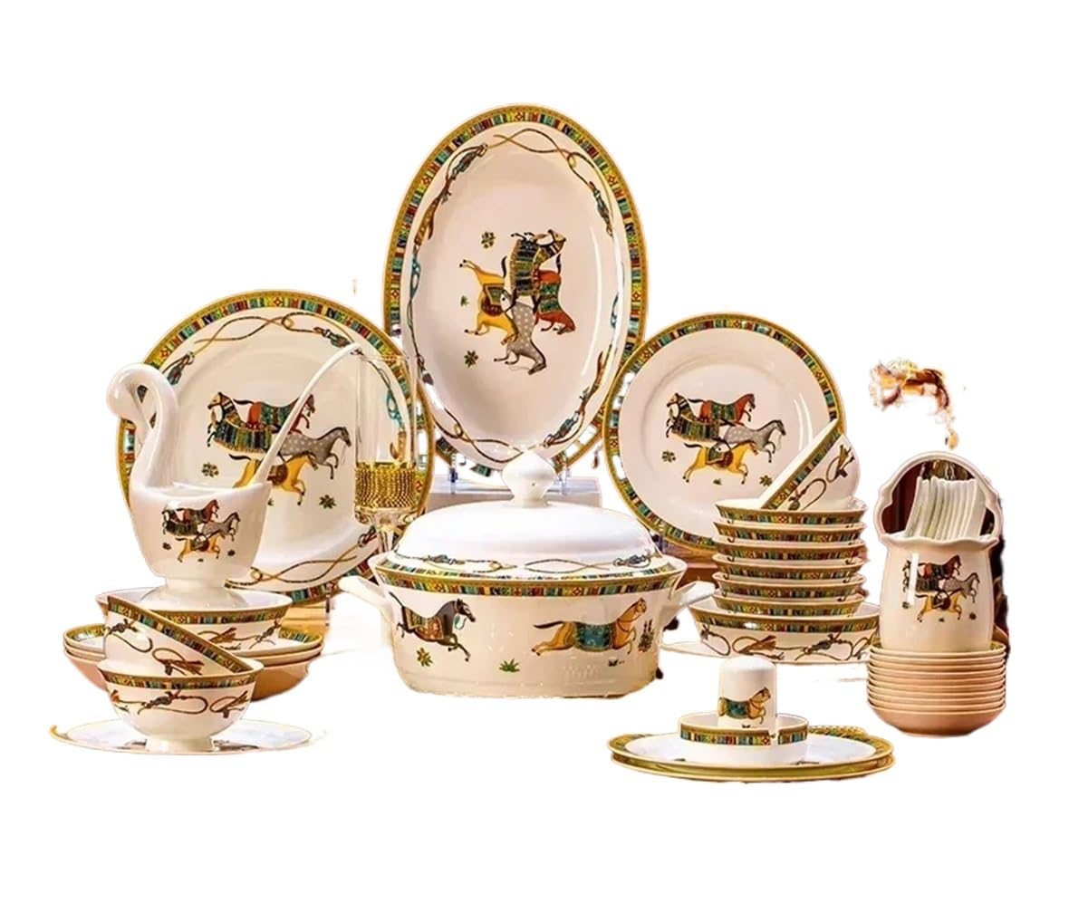 Zestaw Naczyń Na Imprezę, Talerze, Zastawa Stołowa, Ceramika, Goście, Porcelana, Święta Bożego Narodzenia, Luksusowe Naczynia Stołowe, Pełny Zestaw, 60 Szt.