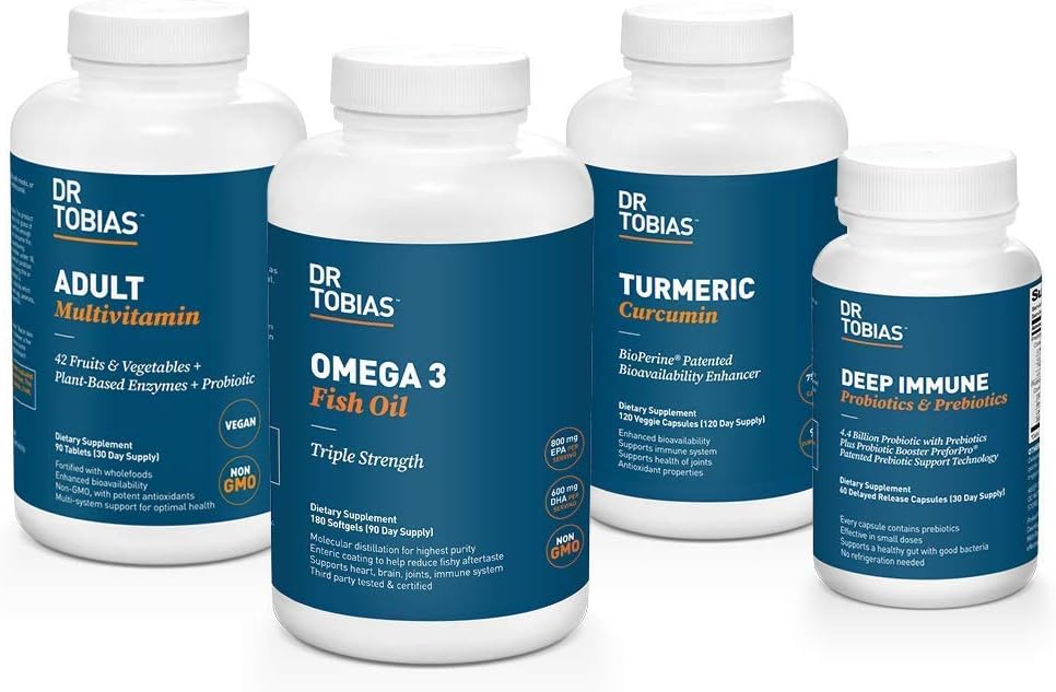 Dr. Tobias Daily Essentials Bundle Omega 3, Adult Multivitamin, Deep Immune and