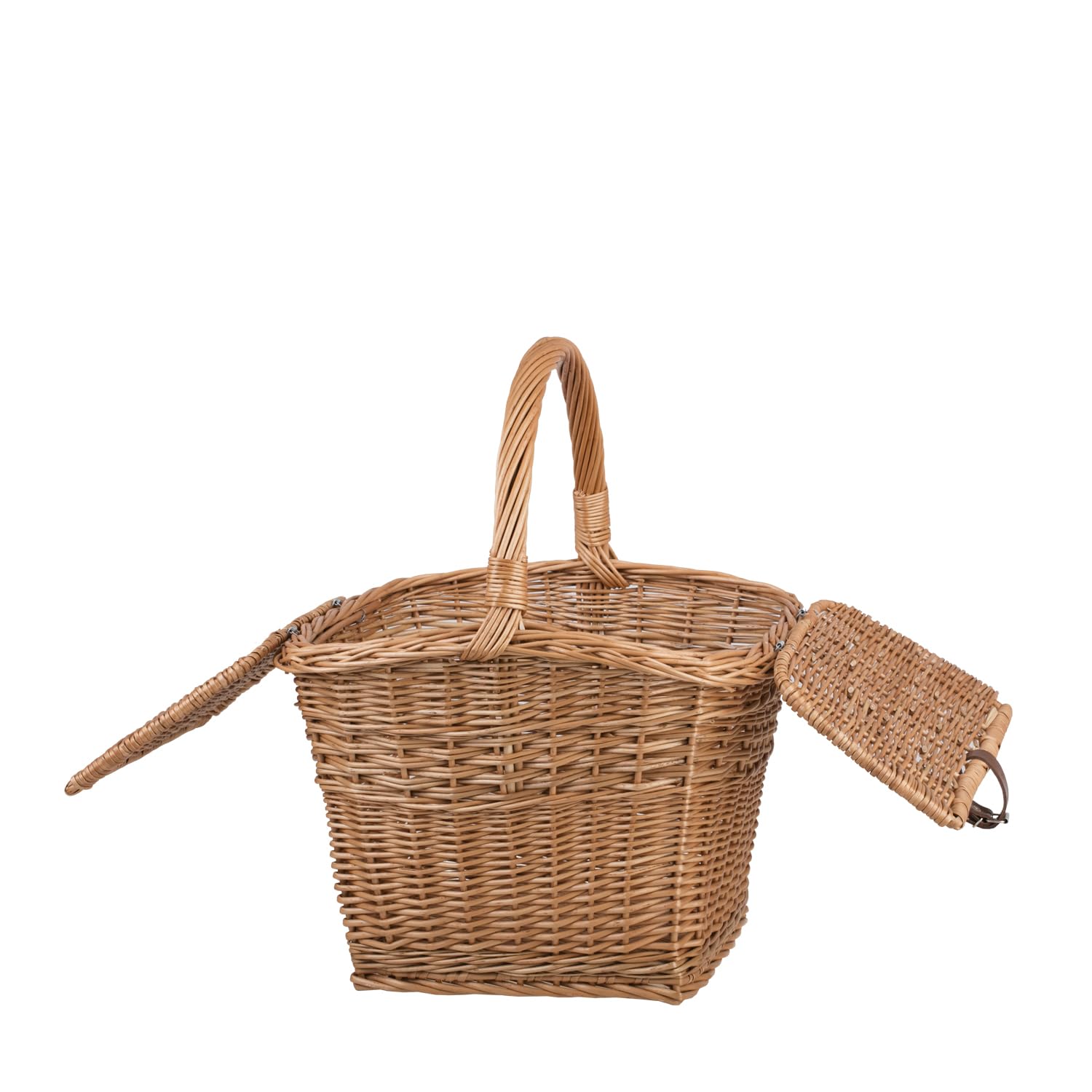Picknickkorb Weidenkorb mit Deckel großer Aufbewahrungskorb für Obst und Gemüse Proviantkorb Essenskorb Ausflugskorb geflochten (40 x 40, H: 30/42, quadratischer Griff oval)