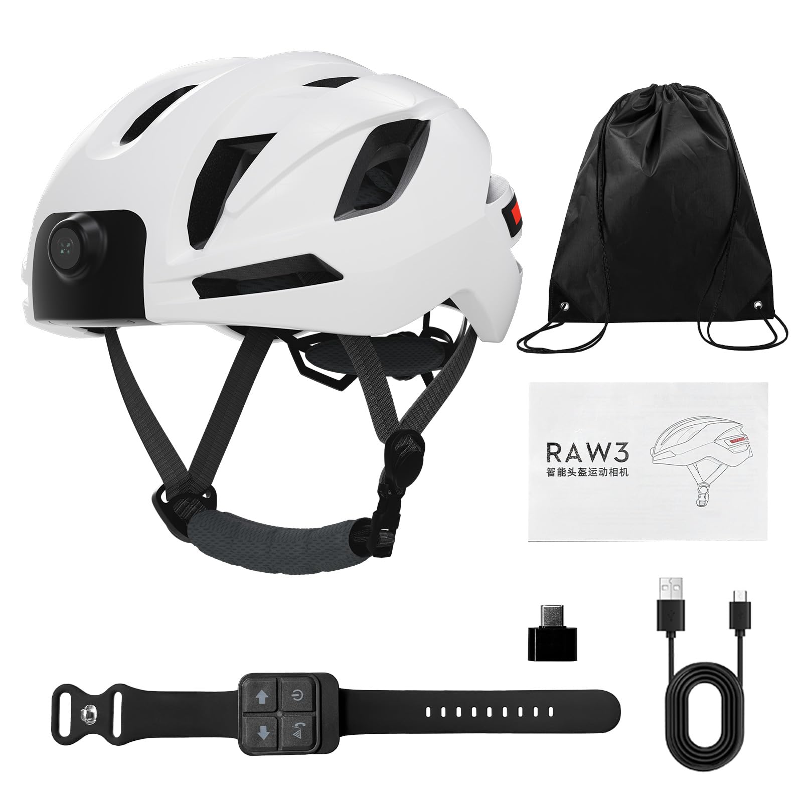 Luocute Casco de Bicicleta Inteligente, BT Habilitado con Cámara 1080P, Luces Intermitentes, Altavoces y Micrófono Integrados, para Adultos, Hombres y Mujeres, Seguridad en Ciclismo
