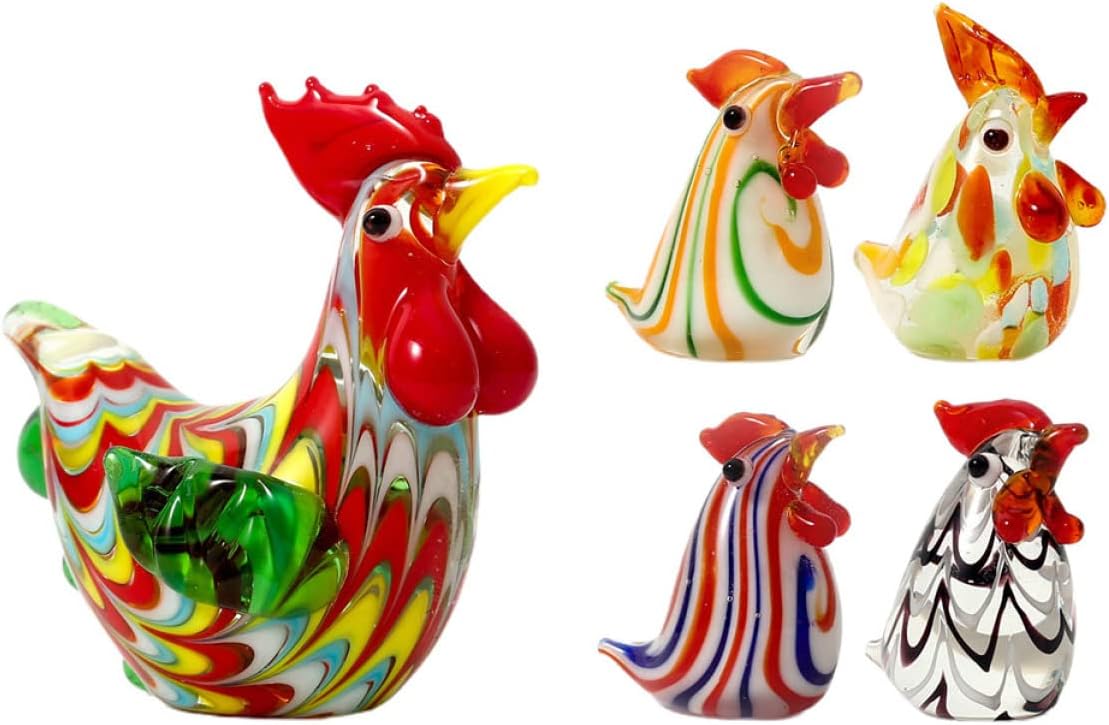 PRETYZOOM 5pcs Glass Rooster Chicken Figurine Glass Animal