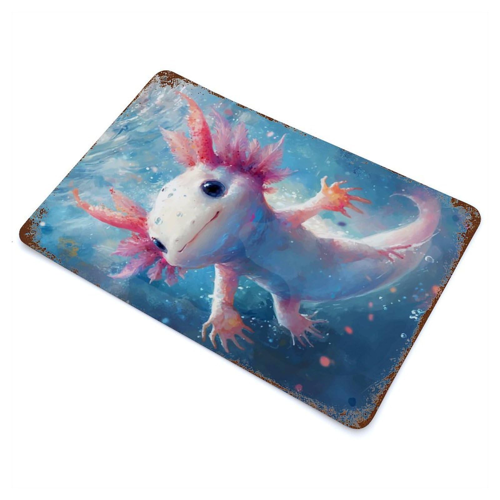 Cute Axolotl Underwater Rust Effect Tin Sign 11.8"x7.9", Ideal for Garage, Bar And Workshop Decor