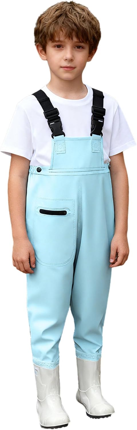 Hansber Kids Boys Girls Waterproof Chest Wader Adjustable Straps Non-Slip Boots for Fishing Hunting