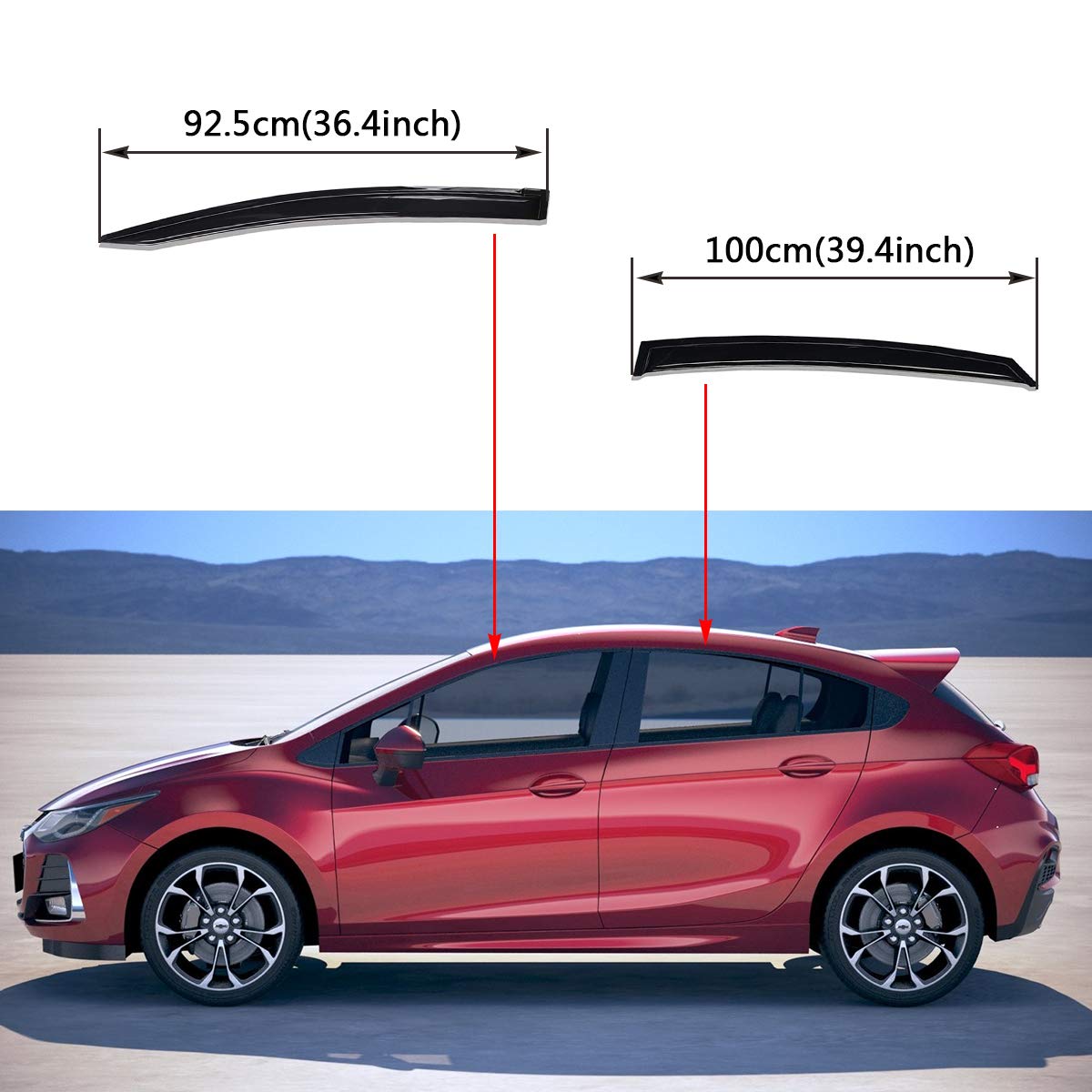 Lightronic WV94712 Tape-on Side Window Visor Deflector Rain Guard, Dark Smoke Shatterproof, 4PCS Set for 2016-2019 Chevrolet Cruze Sedan & Hatchback (EXCLUDES Cruze Limited)