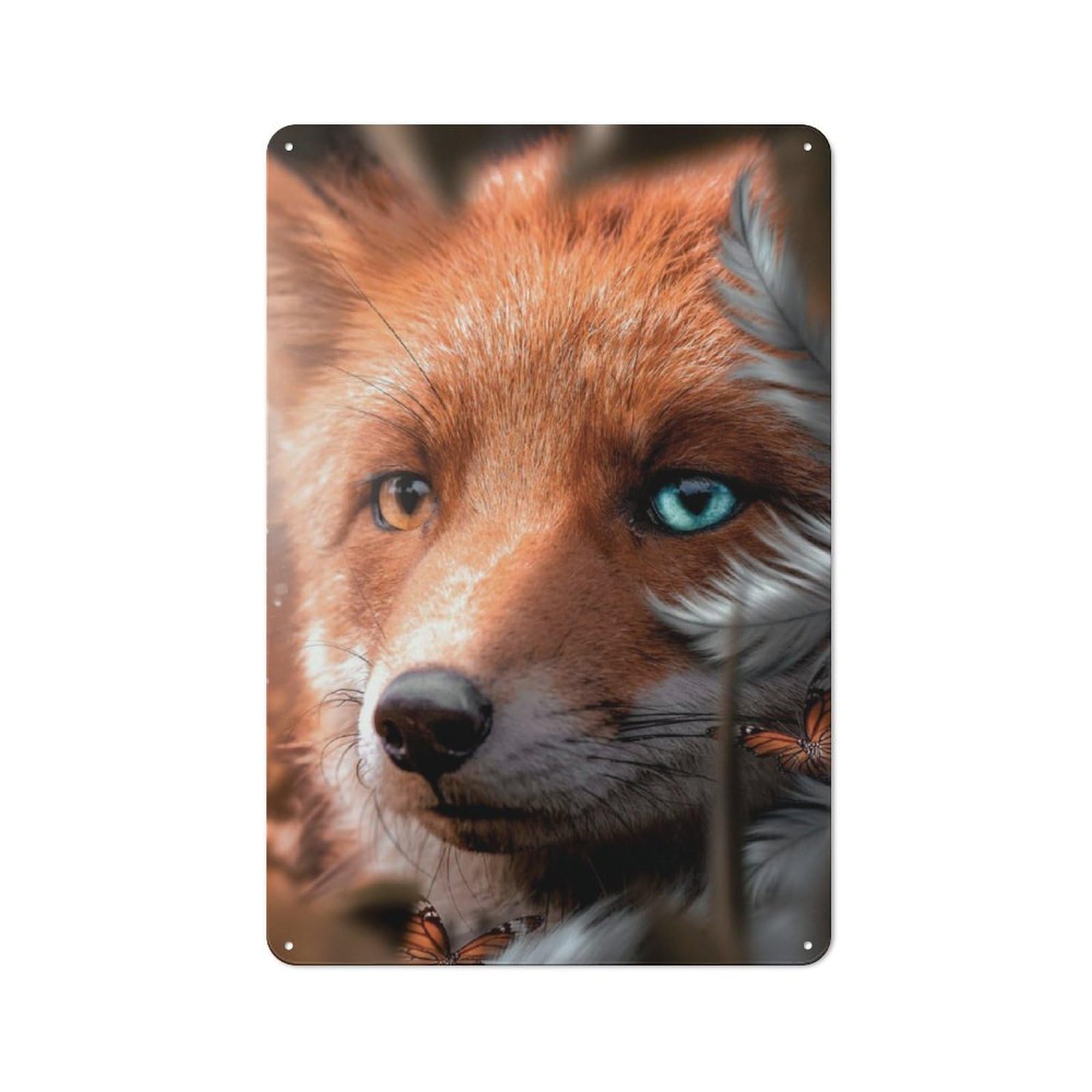 Junmoney Feather Fox Tin Wall Plaque 30X20cm With For Living Room Or Hallway, For Garage, Workshop And Man Cave Decoration