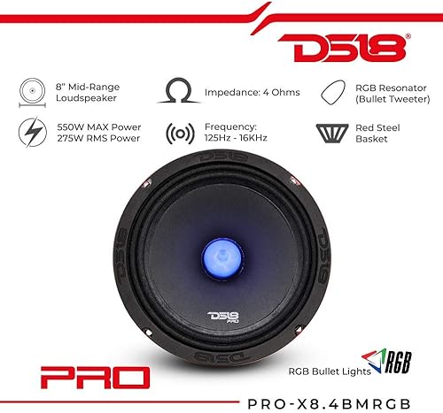 Miniatura 10 de DS18 Altavoz PRO-X6.4BMRGB con bala de luz RGB - 6.5 pulgadas, rango medio, 500 W máximo, 250 W RMS, 4 ohmios, altavoces de puerta de audio de alta