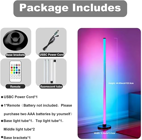 Miniatura 6 de Lámpara de Pie LED de Esquina Alimentada por USB con Aplicación y Control Remoto, Lámpara LED IC+RGBW que Cambia de Color con Sincronización de