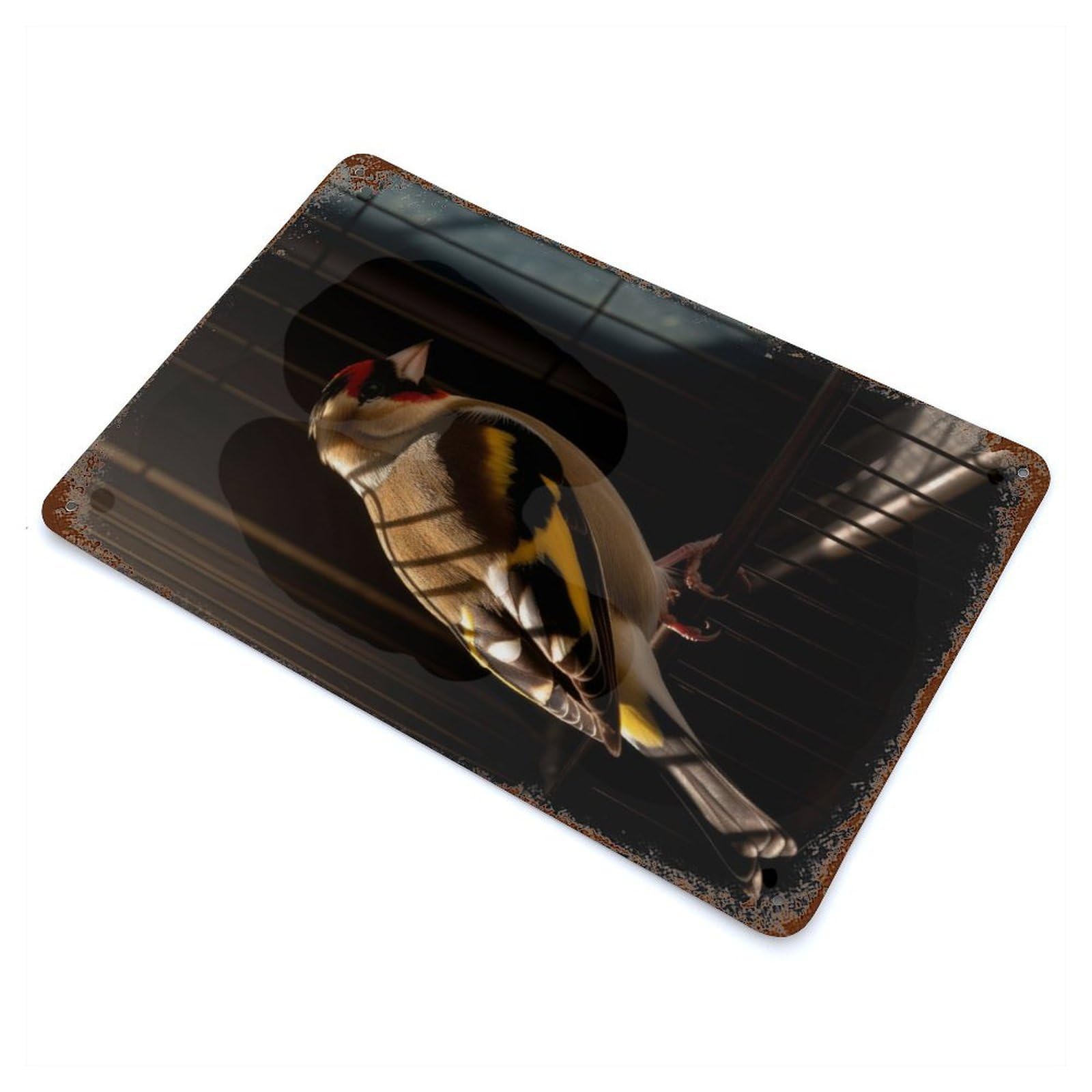 Goldfinch Bird in Cage Decorative Tin Sign 11.8"x7.9", Old School Wall Decor for Garage, Pub Or Kitchen