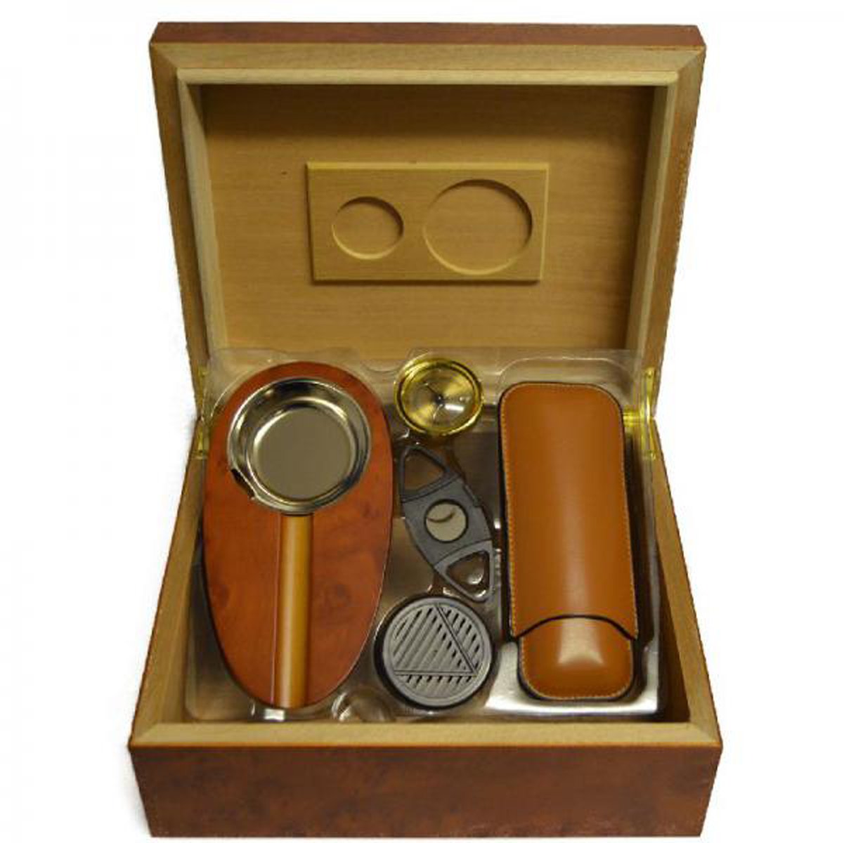 GTR-Prestige GiftwareHUW590-Burl Humidor And Starter Set