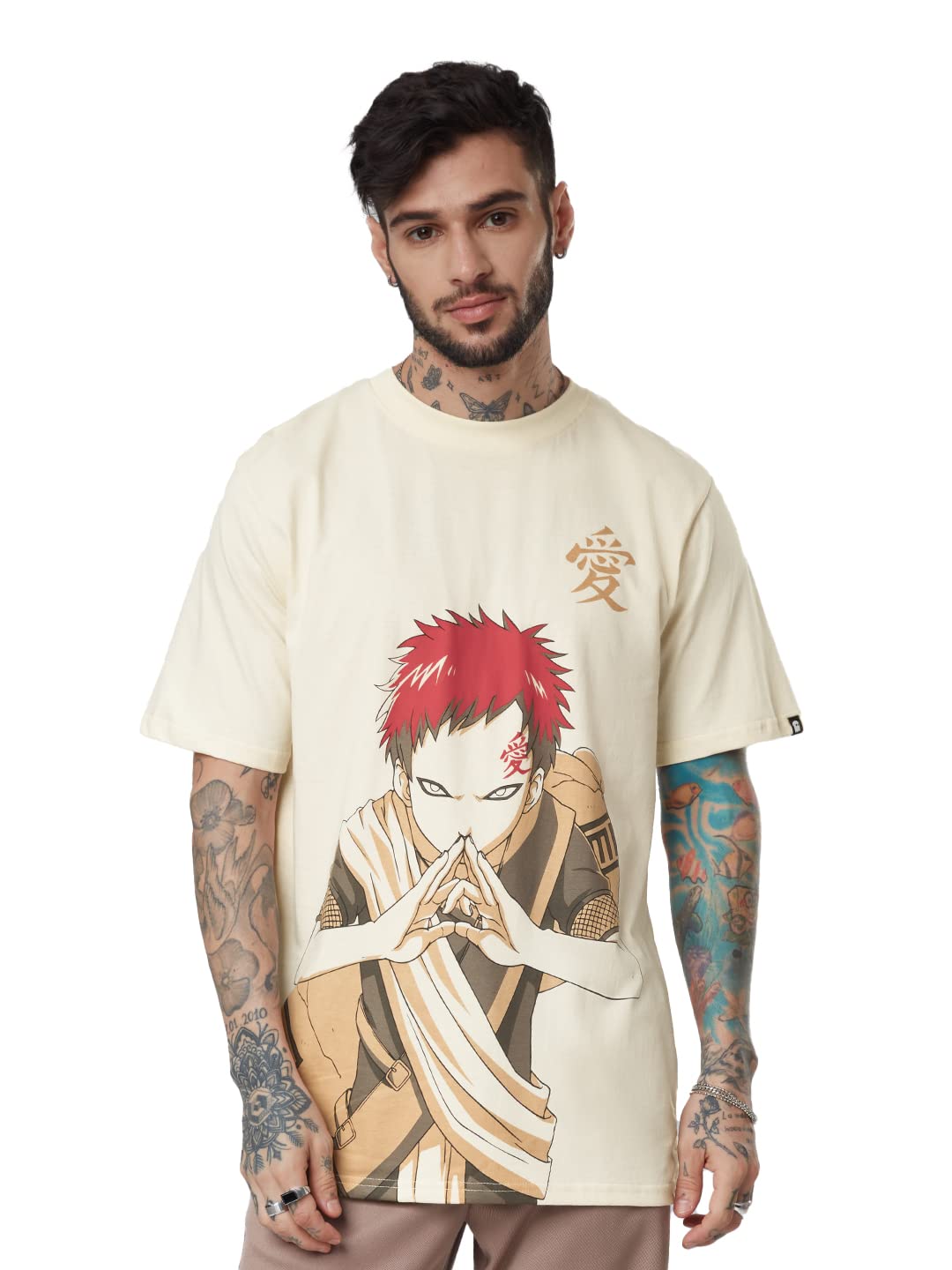 The Souled Store| Official Naruto: The Ninja Mens and Boys T-Shirts|Half Sleeve|Relaxed fit Graphic Printed|100% Cotton Beige Color Men Relaxed Fit T-Shirts