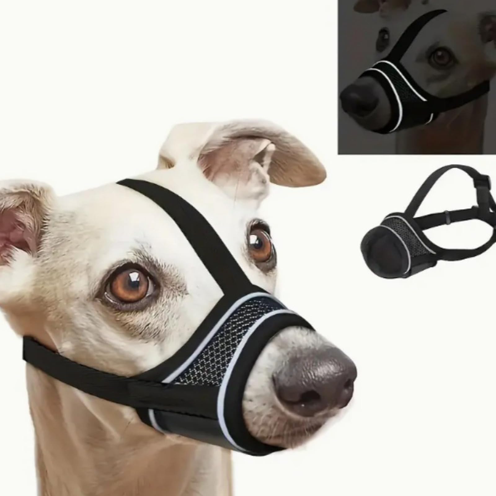 Muselière Chien Réglable en Nylon Reflectif, Soft et Confortable avec Système d'ajustement pour Petits Chiens, Idéale pour Promenades et Entraînement